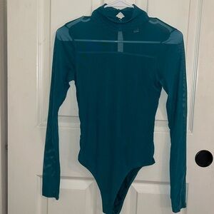 Teal Sheer Turtleneck Bodysuit